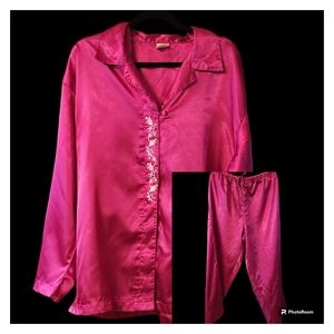 Vtg. Hot Pink Satin Pajama Pant Set  1X